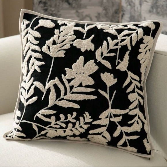 Black and White Textured Floral Throw Pillow Cover - Picture 2 of 7